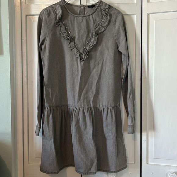 Ikks Gray Drop Waist Dress with Ruffle Accents - Size 14 Teens - Picture 10 of 14